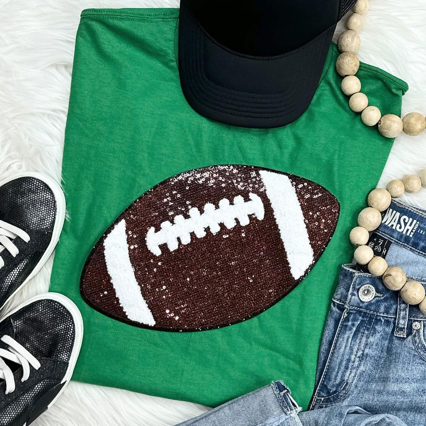 Sequin Football Chenille Patch Tee