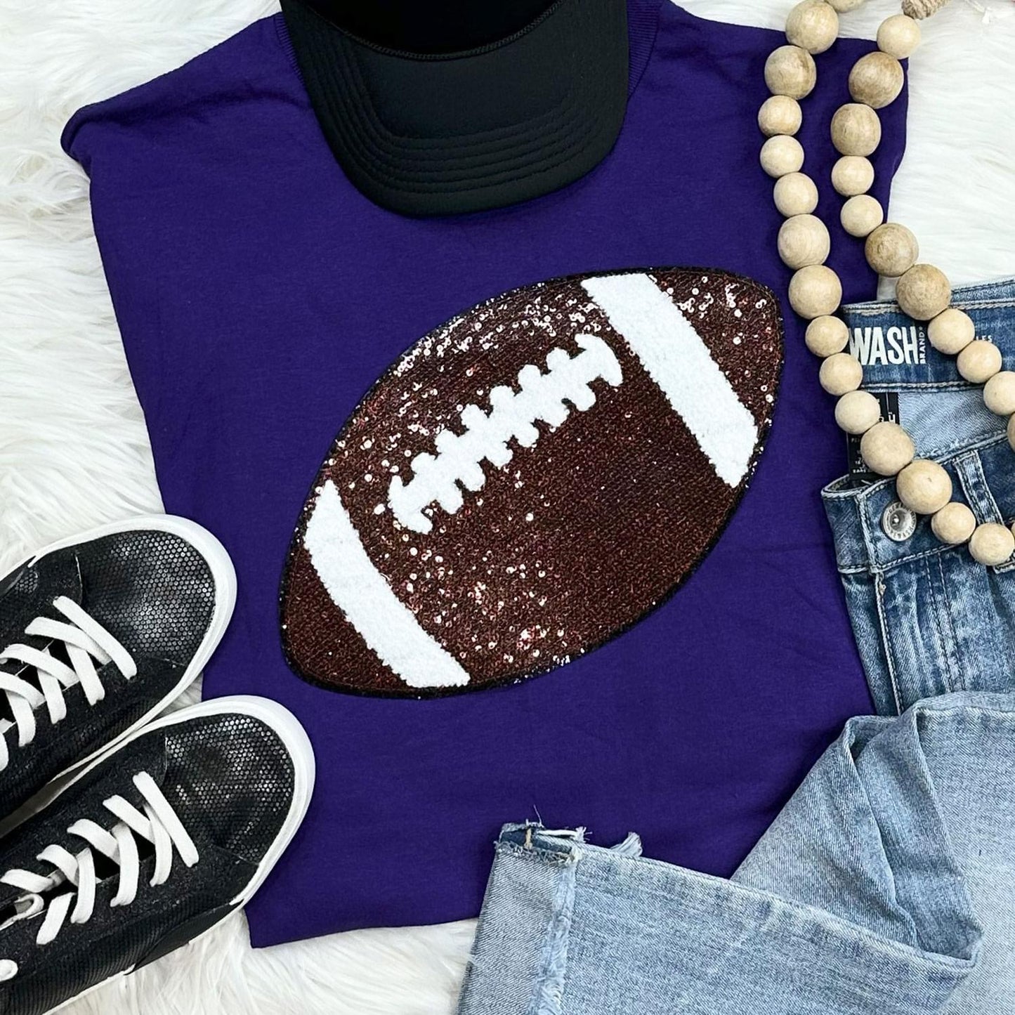Sequin Football Chenille Patch Tee