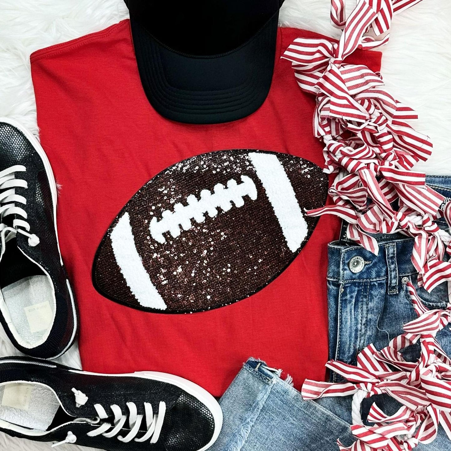 Sequin Football Chenille Patch Tee