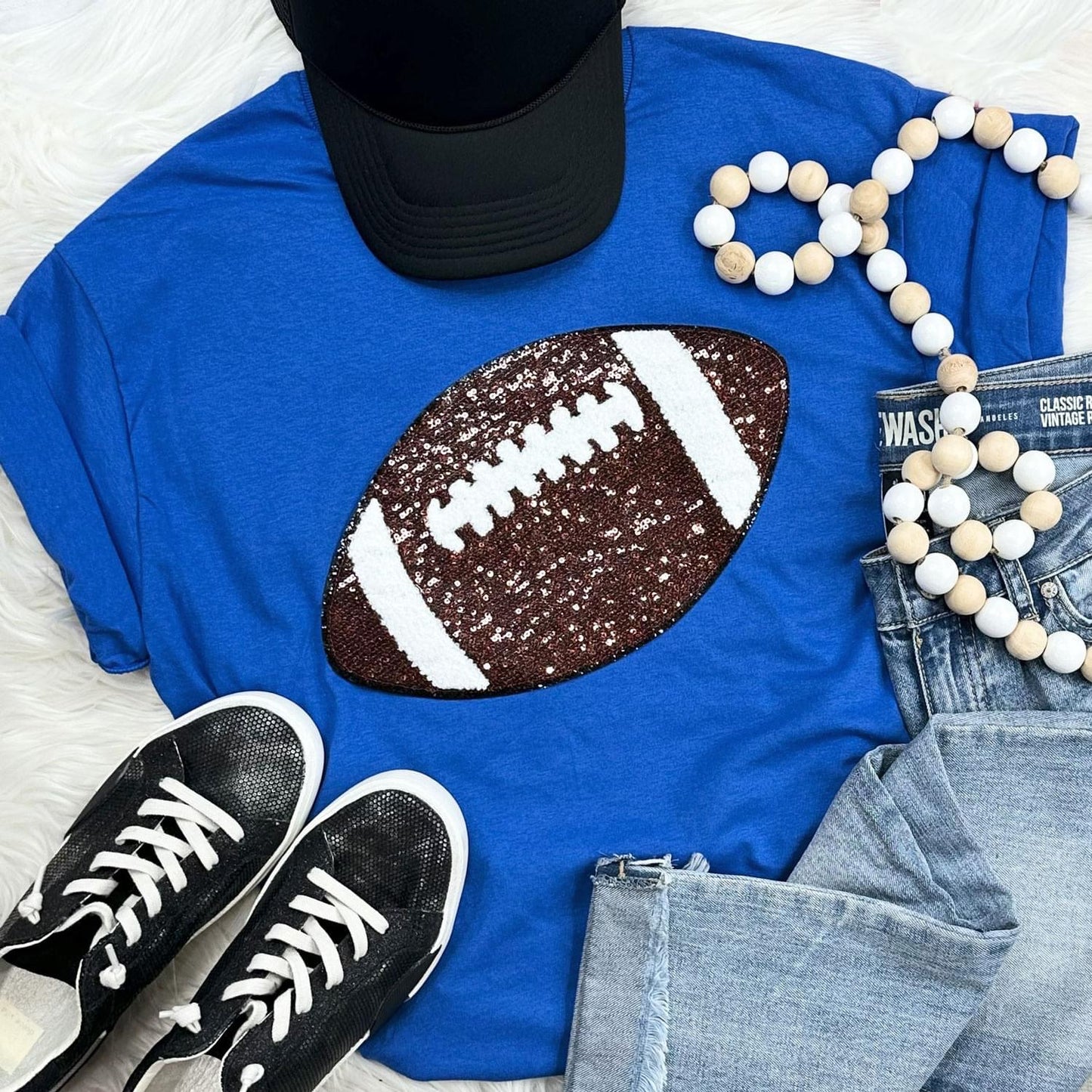 Sequin Football Chenille Patch Tee