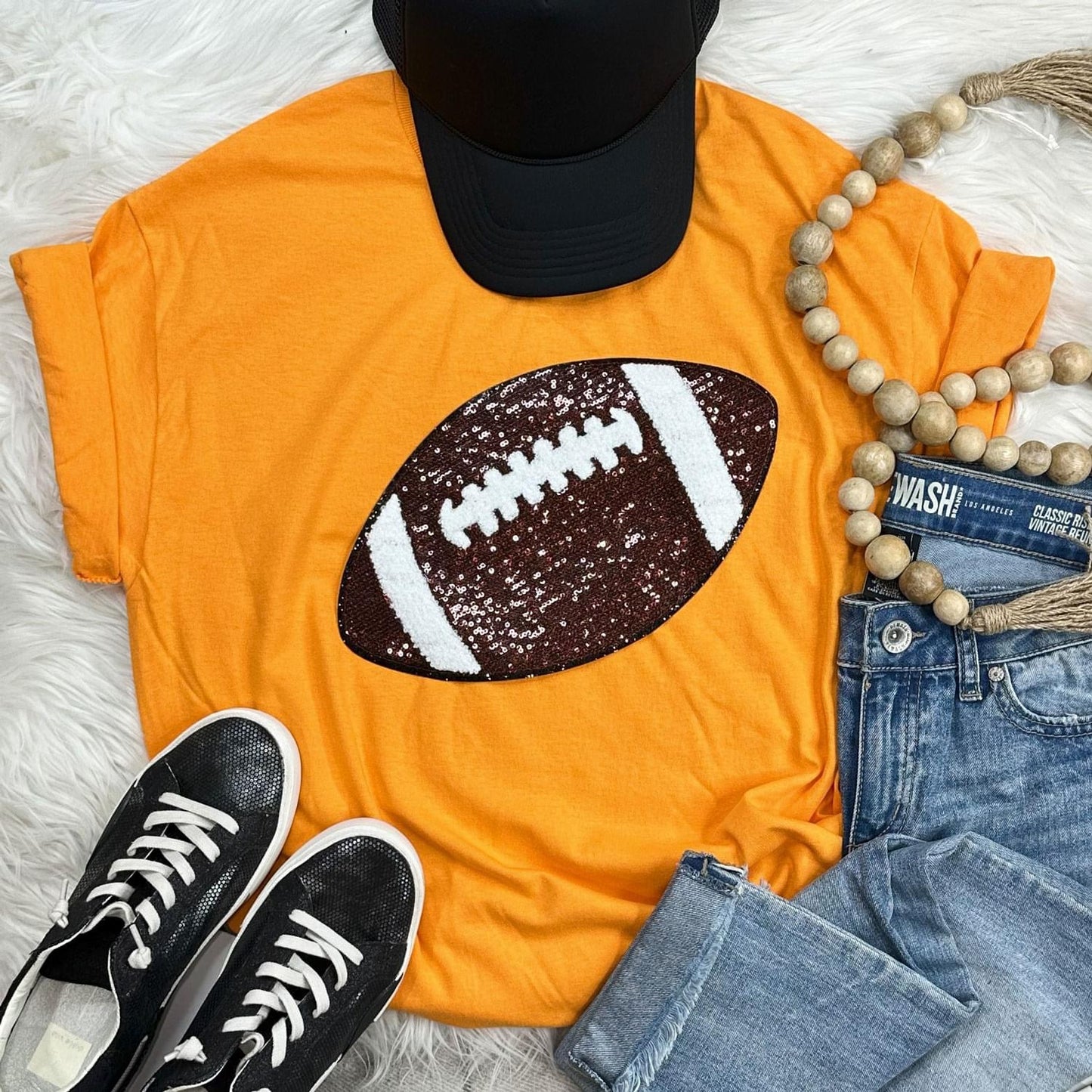 Sequin Football Chenille Patch Tee