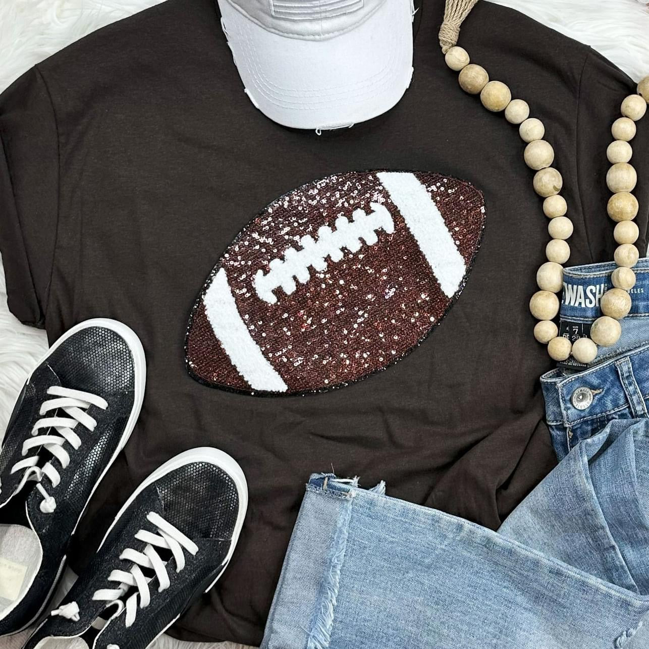 Sequin Football Chenille Patch Tee