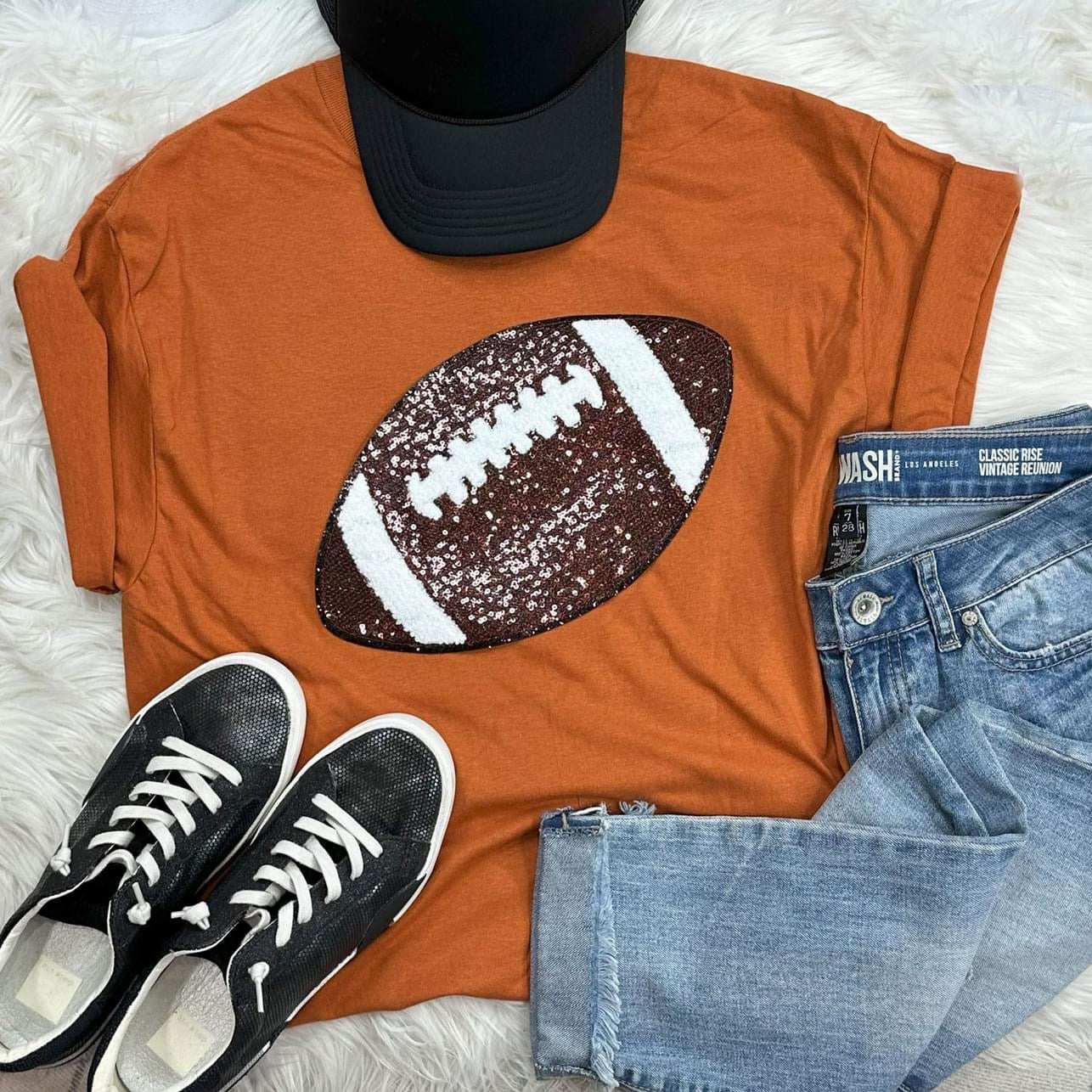 Sequin Football Chenille Patch Tee