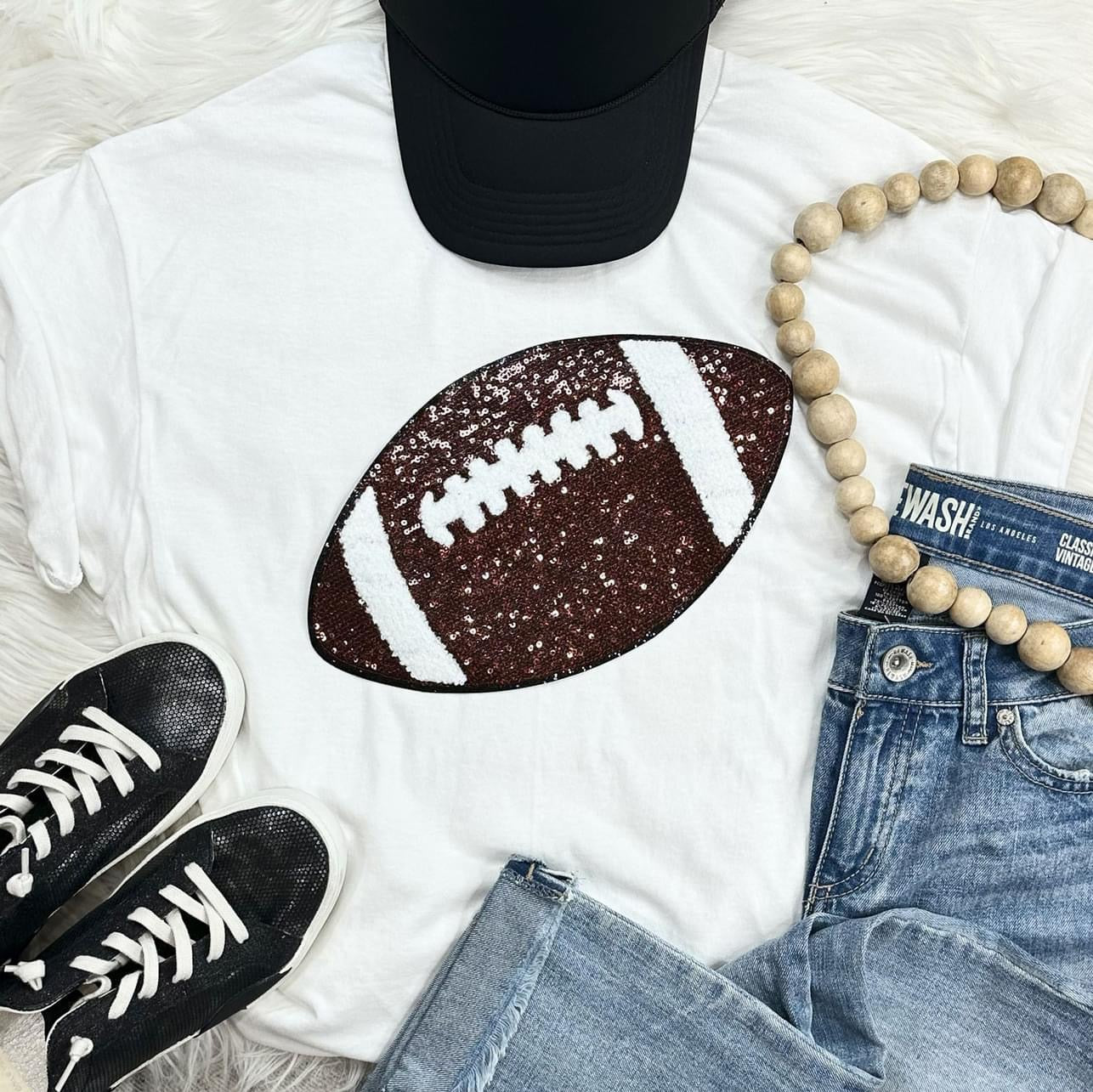 Sequin Football Chenille Patch Tee