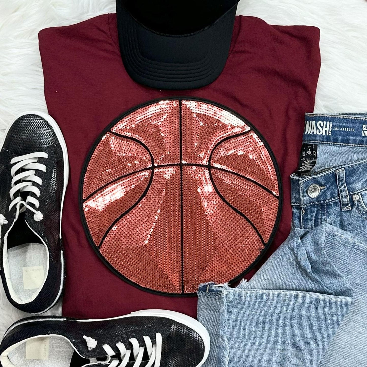 Sequin Basketball Chenille Patch Everyday Tee