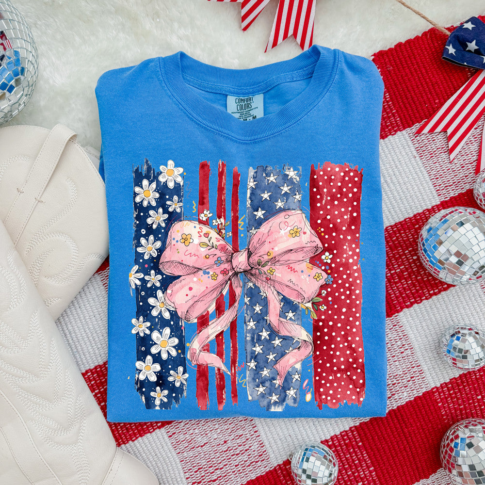 Floral Patriotic Bow Tee