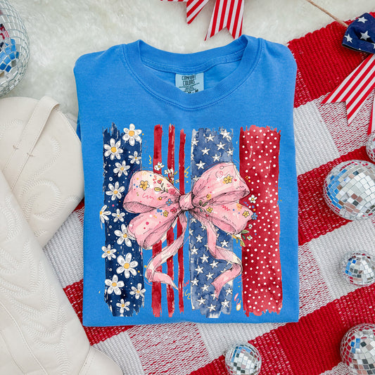 Floral Patriotic Bow Tee