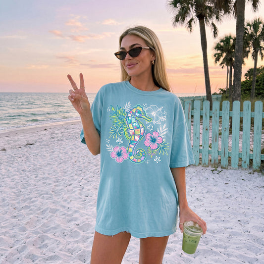 Preppy Floral Seahorse Tee