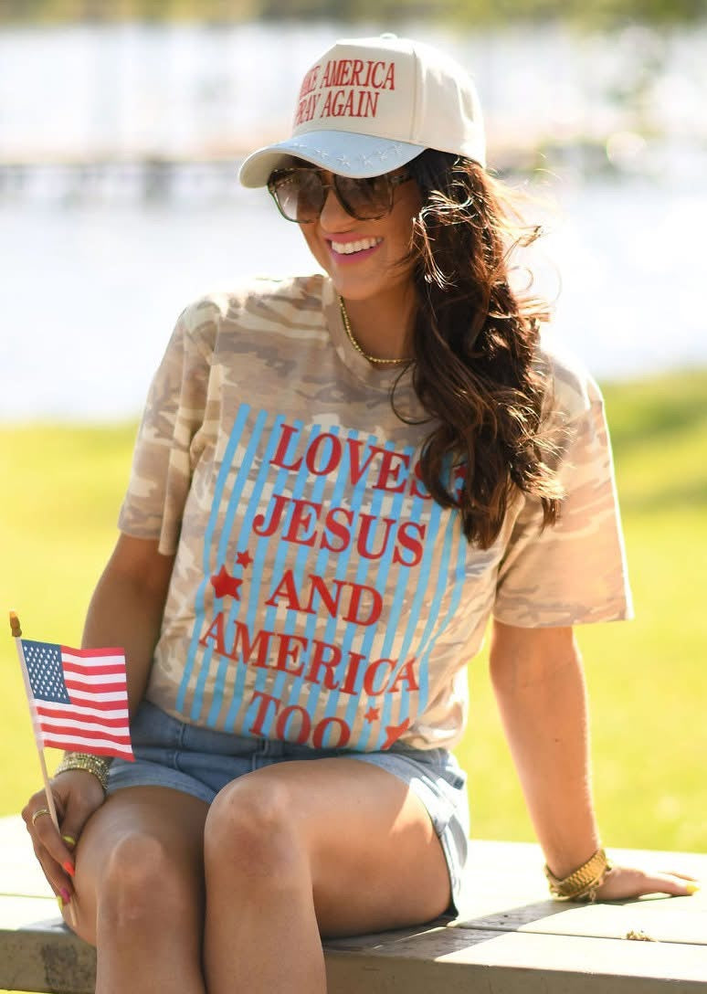 Loves Jesus And America Too Camo Tee