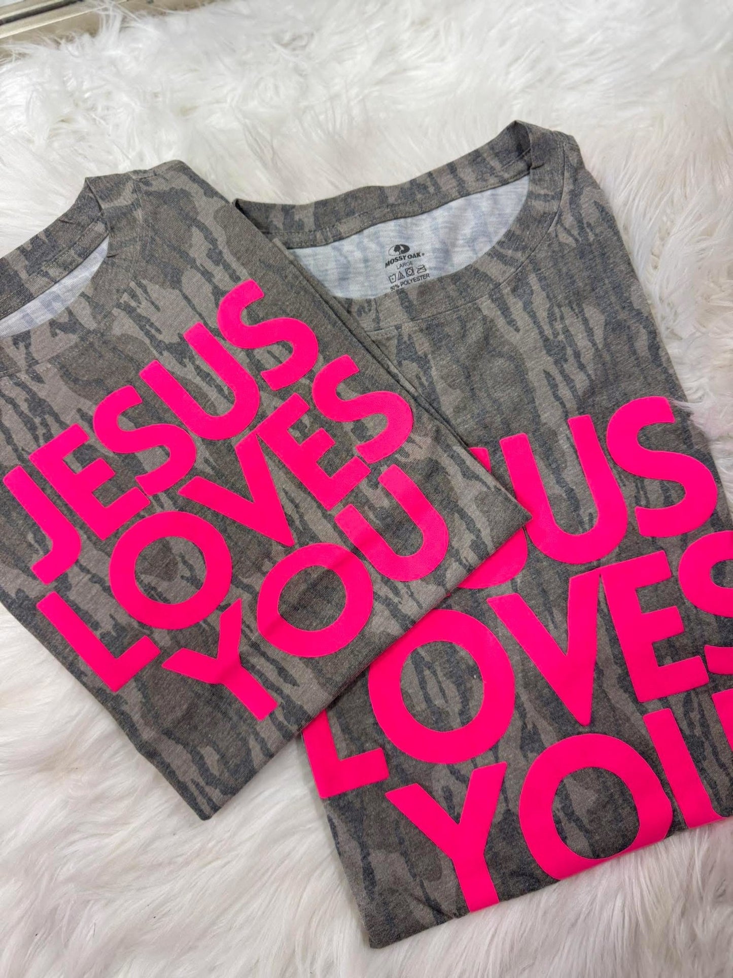 JESUS LOVES YOU PUFF CAMO TEE