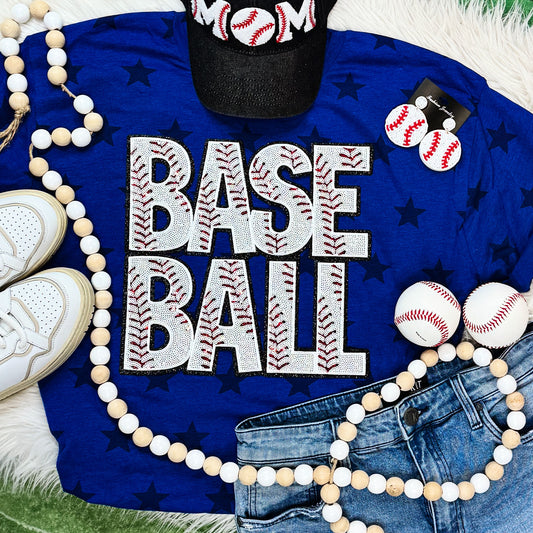 Baseball Words Sequin Patch Star Tee