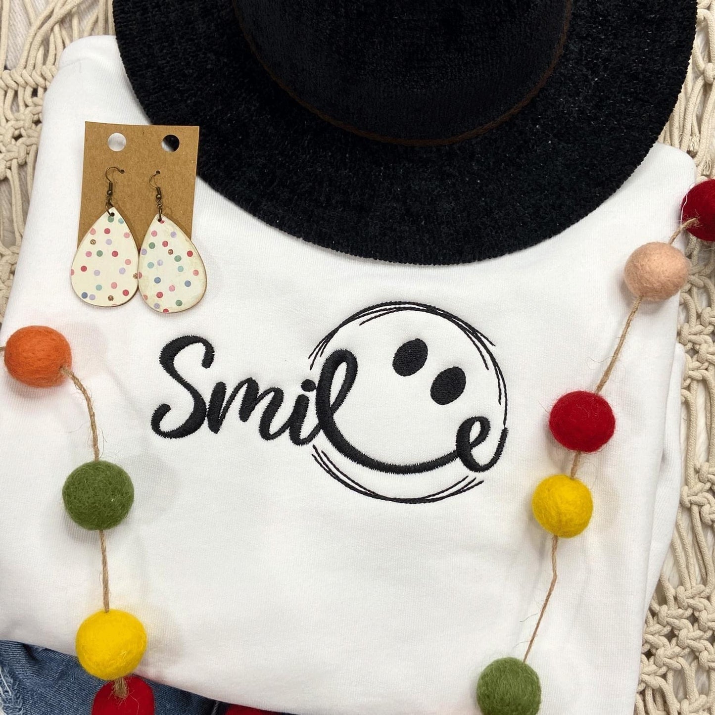 Smile Embroidered Crewneck Sweatshirt