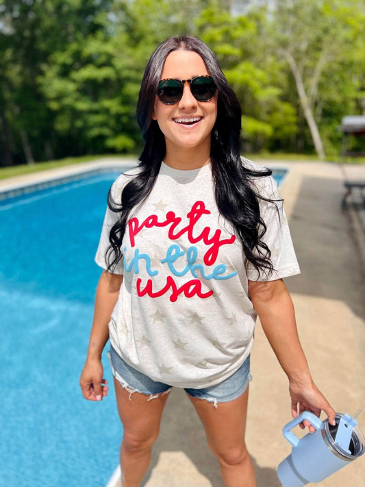 Party In The USA Puff Tee | Patriotic Star Graphic Shirt