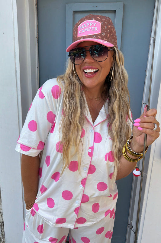 PREORDER - Cabin Weekend Luxe PJ Set | Pink Polka Dot Lounge Set | Butterfly Set