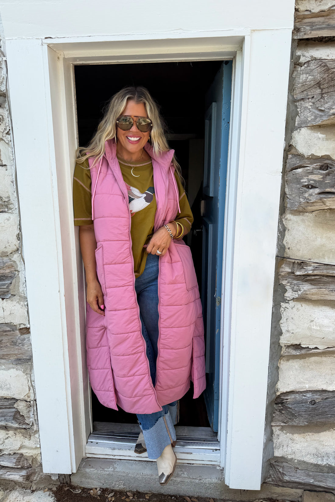 PREORDER - Wild Oak Quilted Puffer Vest | Pink Longline Vest