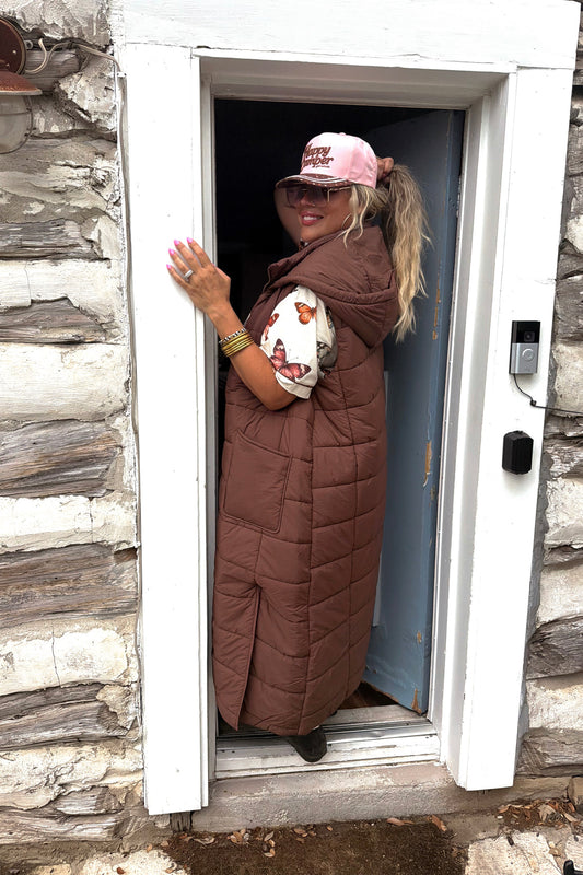 PREORDER - Wild Oak Quilted Puffer Vest | Pink Longline Vest