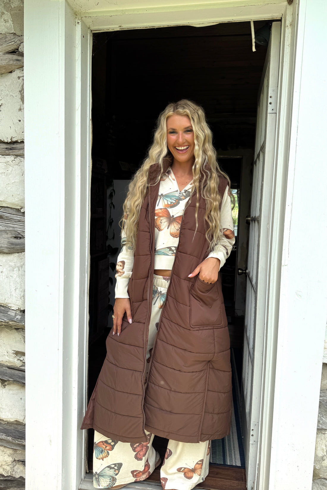 PREORDER - Wild Oak Quilted Puffer Vest | Pink Longline Vest