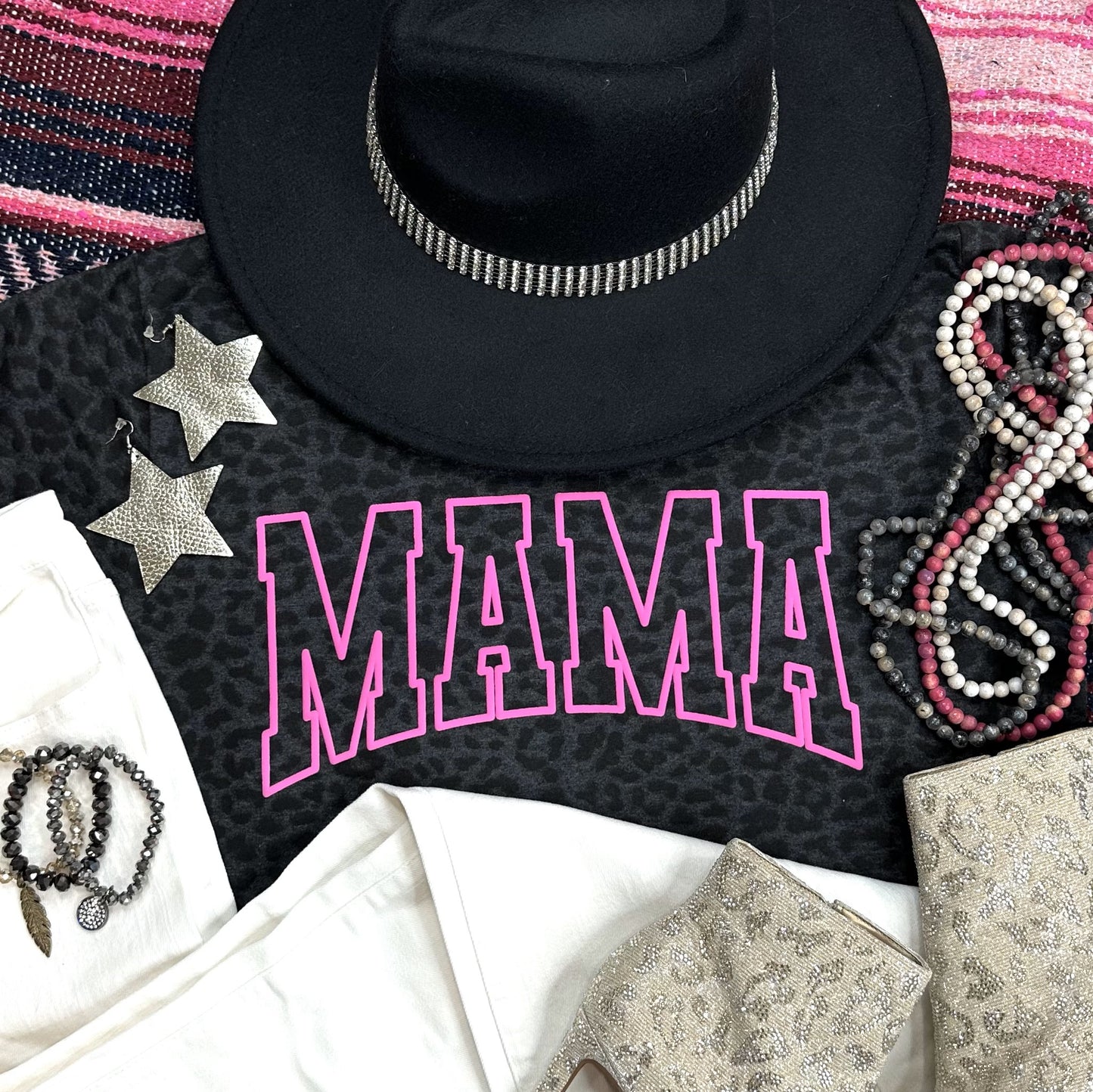 Mama Neon Puff Black Leopard Shirt