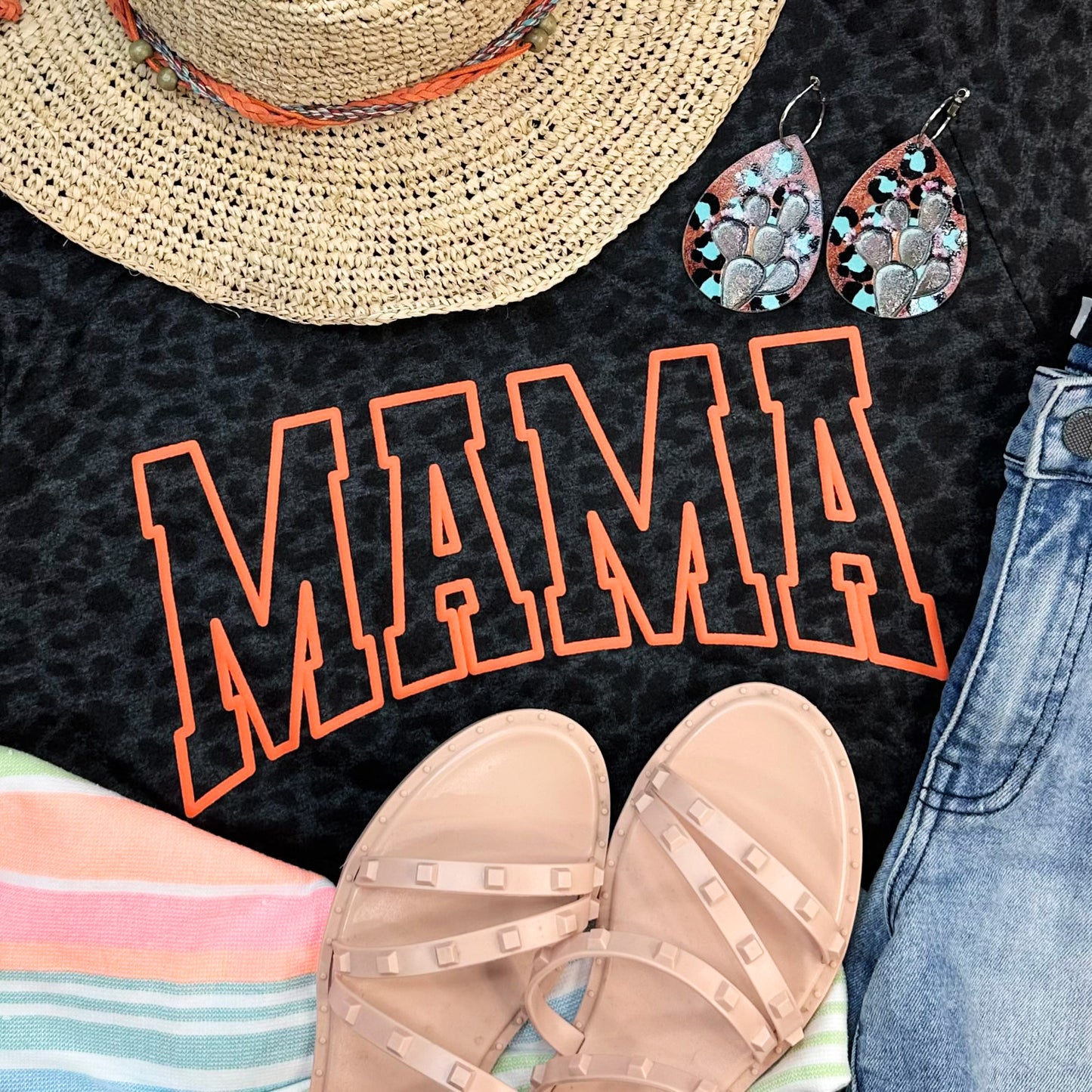 Mama Neon Puff Black Leopard Shirt