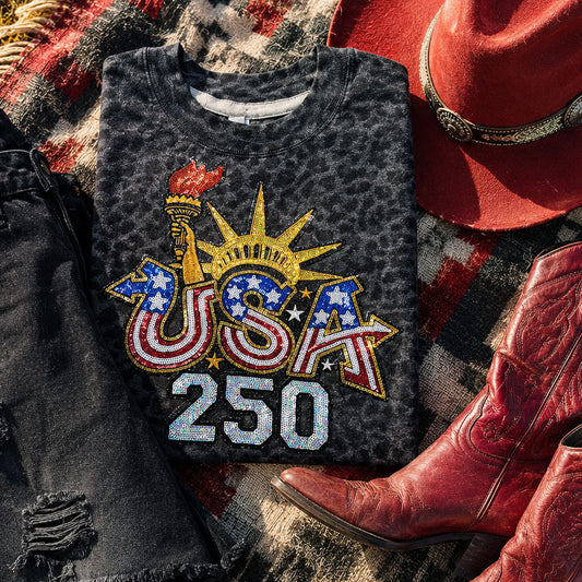 USA 250 Sequin Patch Tee | Patriotic Graphic Tee