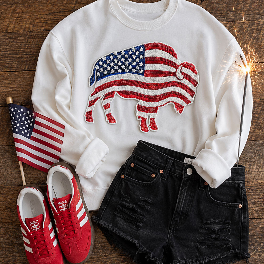 Sequin Patriotic Buffalo Sweatshirt | Americana Pullover