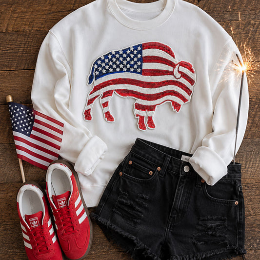 Sequin Patriotic Buffalo Sweatshirt | Americana Pullover