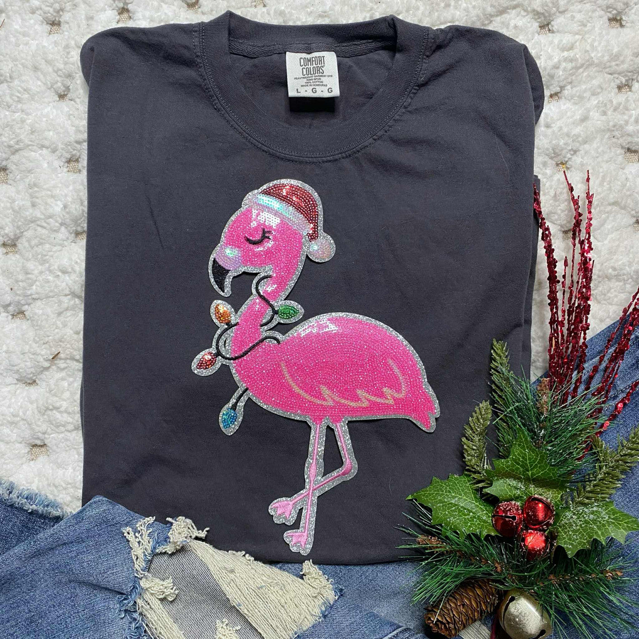 Christmas Flamingo Sequin Tee