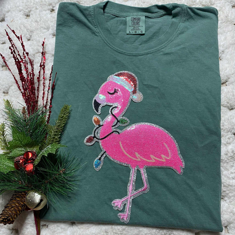 Christmas Flamingo Sequin Tee