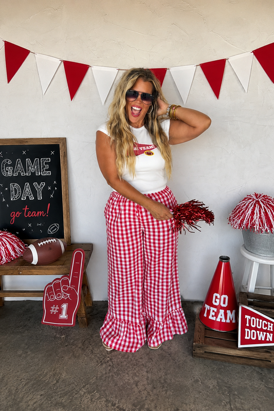PREORDER- DIXIE GINGHAM RUFFLE PANTS