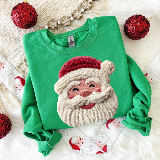 Faux Yarn Santa Sweatshirt | Jolly Santa Christmas Crewneck