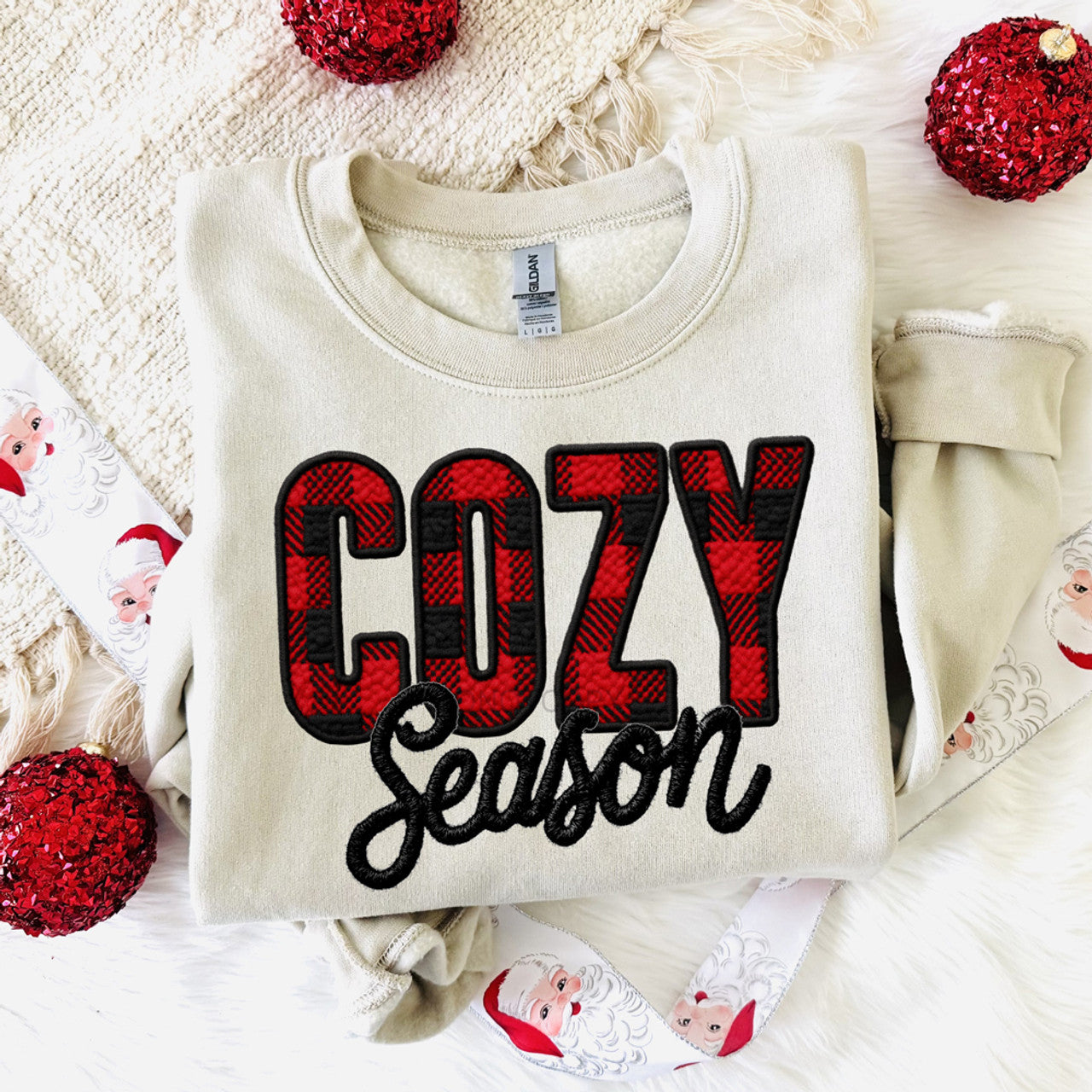Buffalo Plaid Cozy Season Faux Embroidery Sweatshirt