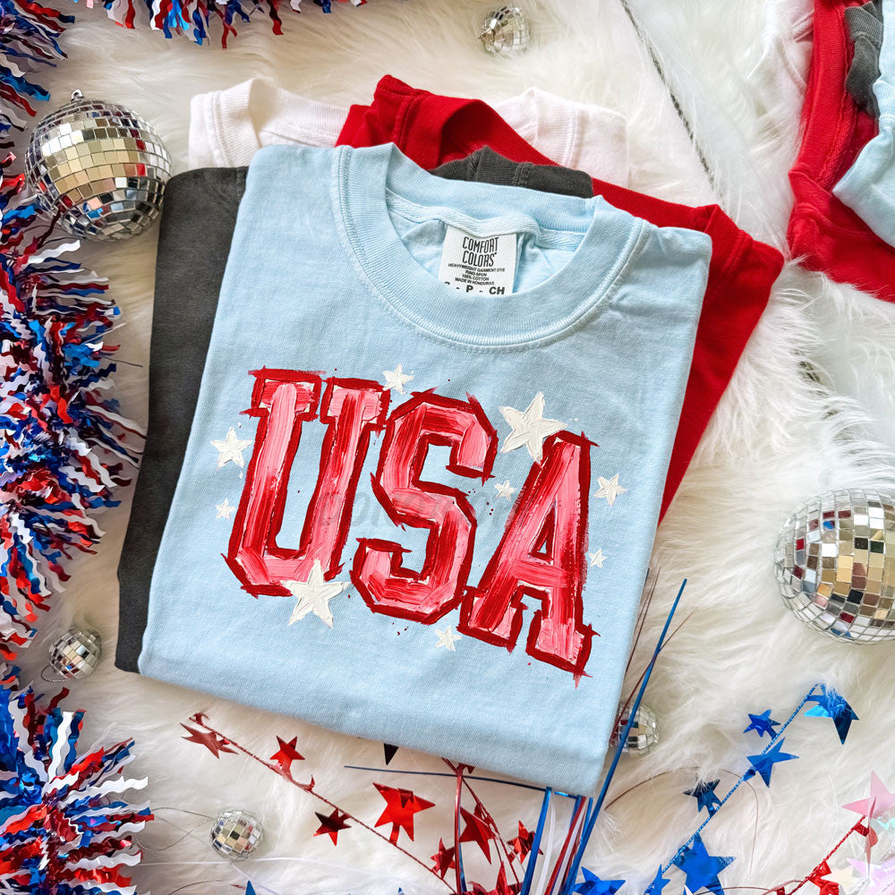 Faux Painted USA Comfort Colors Graphic Tee