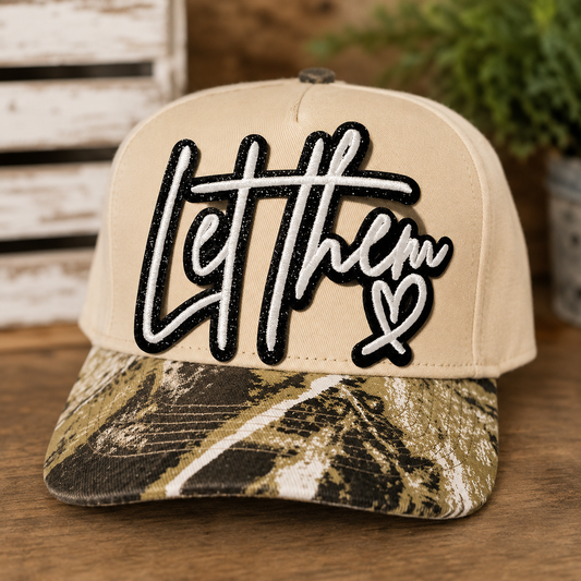 Let Them Real Embroidered Glitter Patch Camo Trucker Hat