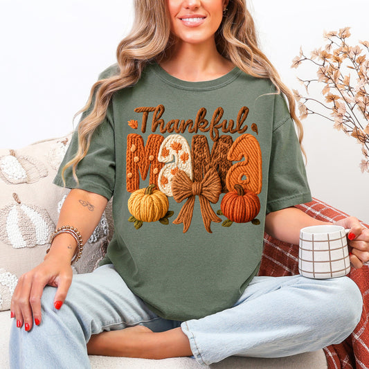 Faux Yarn Thankful Mama Tee