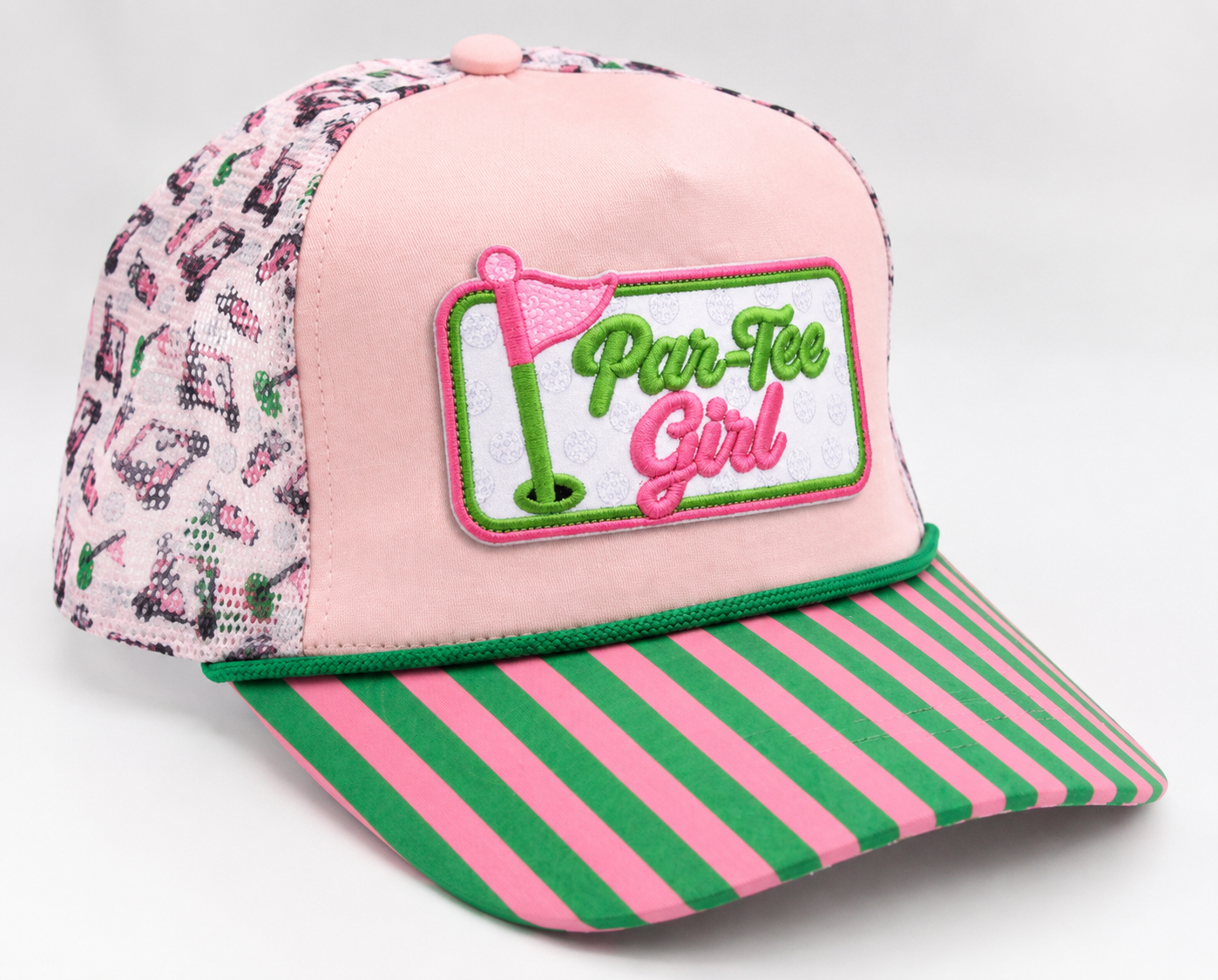 Par-Tee Girl Embroidered Patch Trucker Hat | Pink Golf Snapback Hat