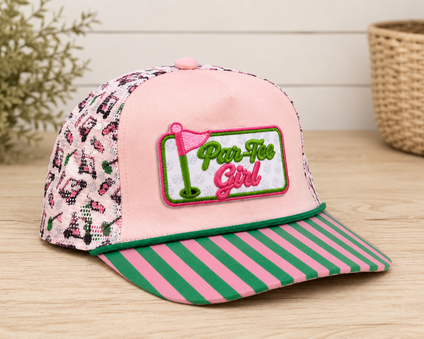 Par-Tee Girl Embroidered Patch Trucker Hat | Pink Golf Snapback Hat