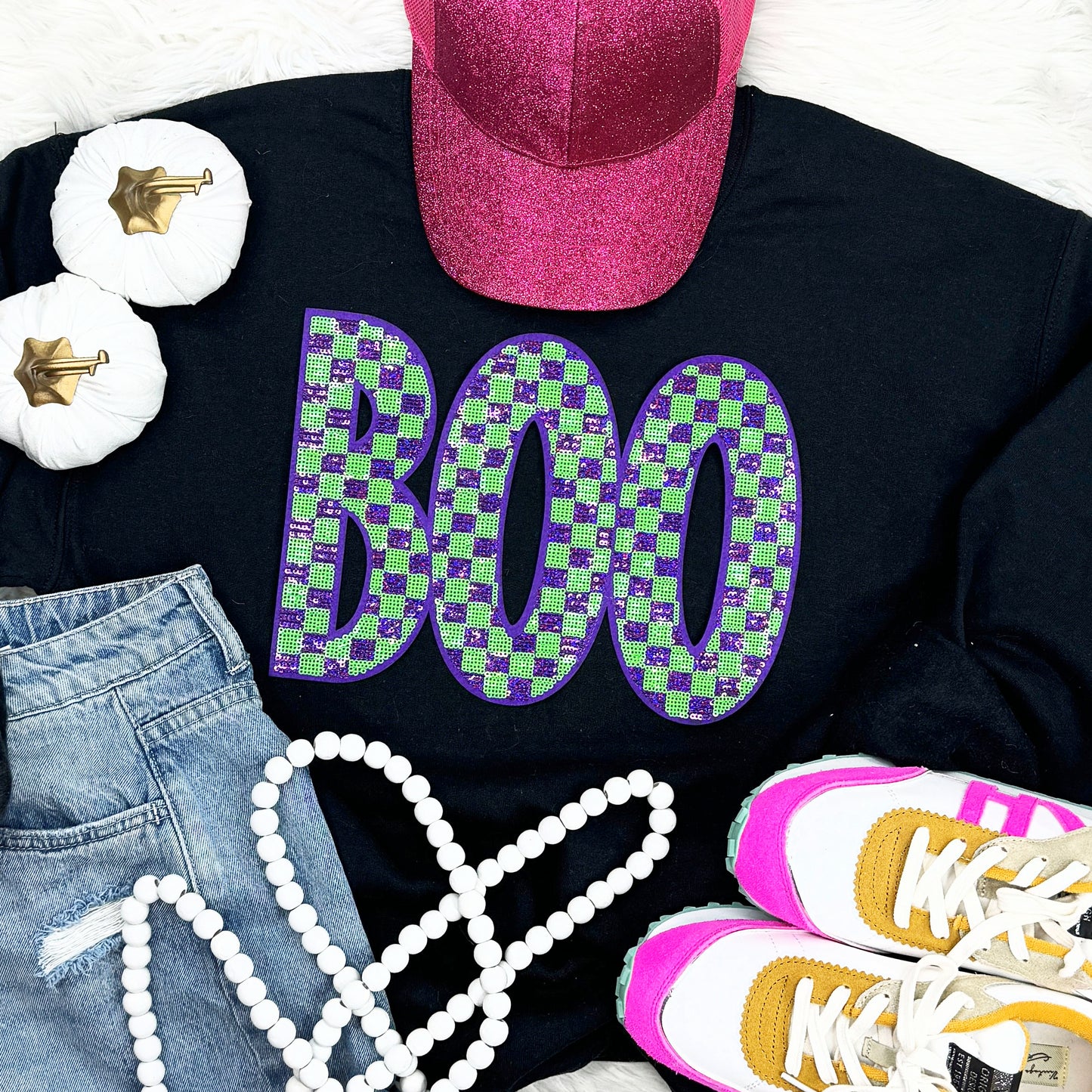 Purple and Green BOO Patch Crewneck/Tee