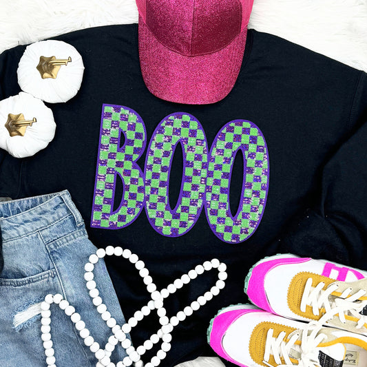 Purple and Green BOO Patch Crewneck/Tee