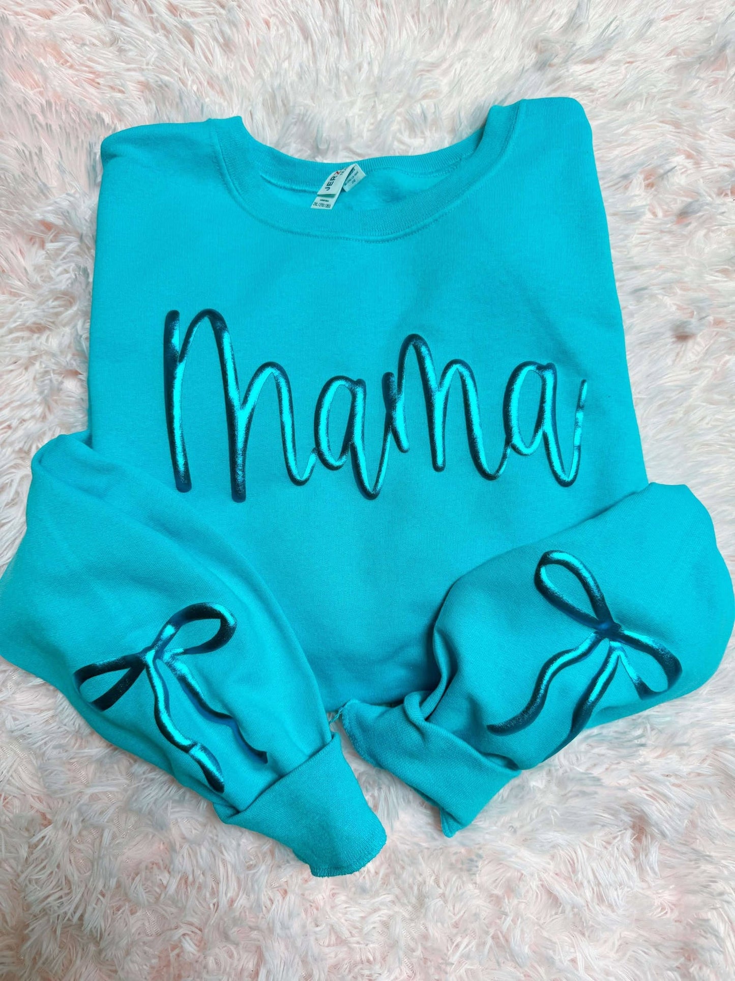 CURSIVE CUSTOM METALLIC BOW SLEEVE PUFF SWEATSHIRT