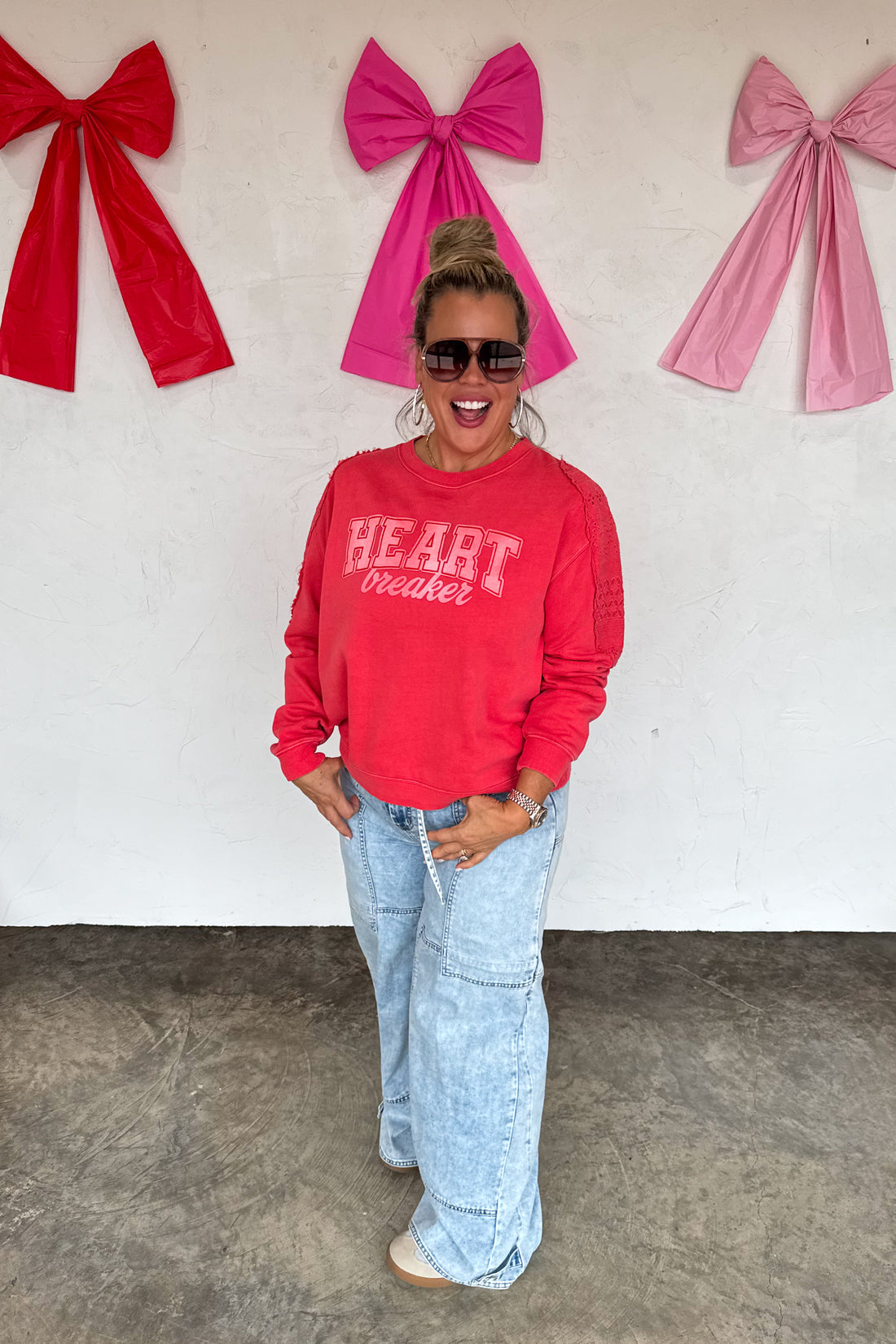 PREORDER- HEART BREAKER PULLOVER WITH LACE SLEEVE DETAIL