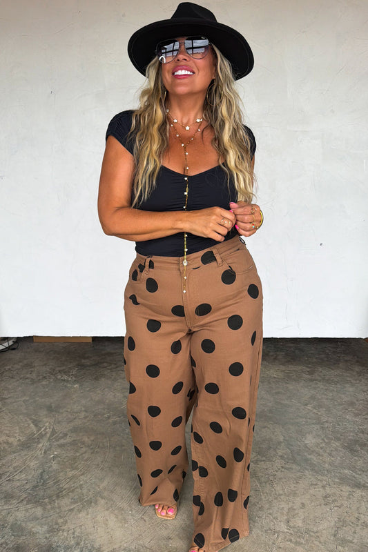 PREORDER- MOCHA DOT DENIM JEANS