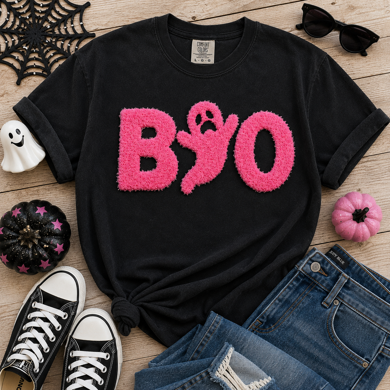 Fluffy BOO Neon Pink Sweatshirt/ Tee
