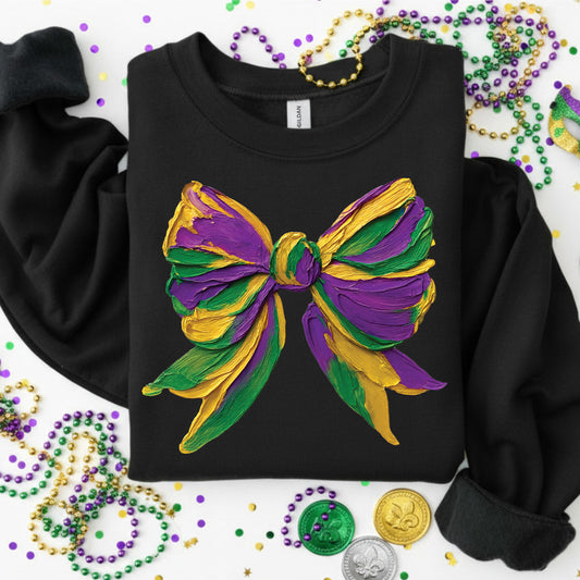 Faux Painted Mardi Gras Bow Sweatshirt