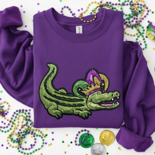 Mardi Gras Sequin Gator Sweatshirt