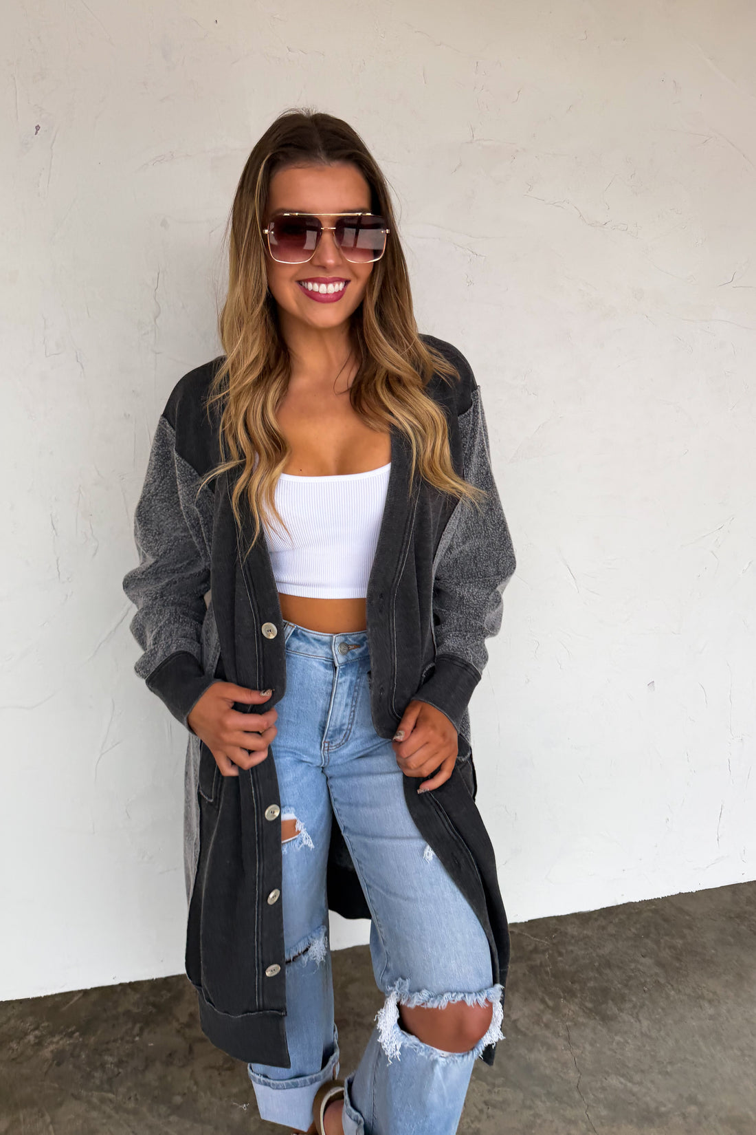 Desi Oversized Sweatshirt Cardigan | Cozy Button Up Layer