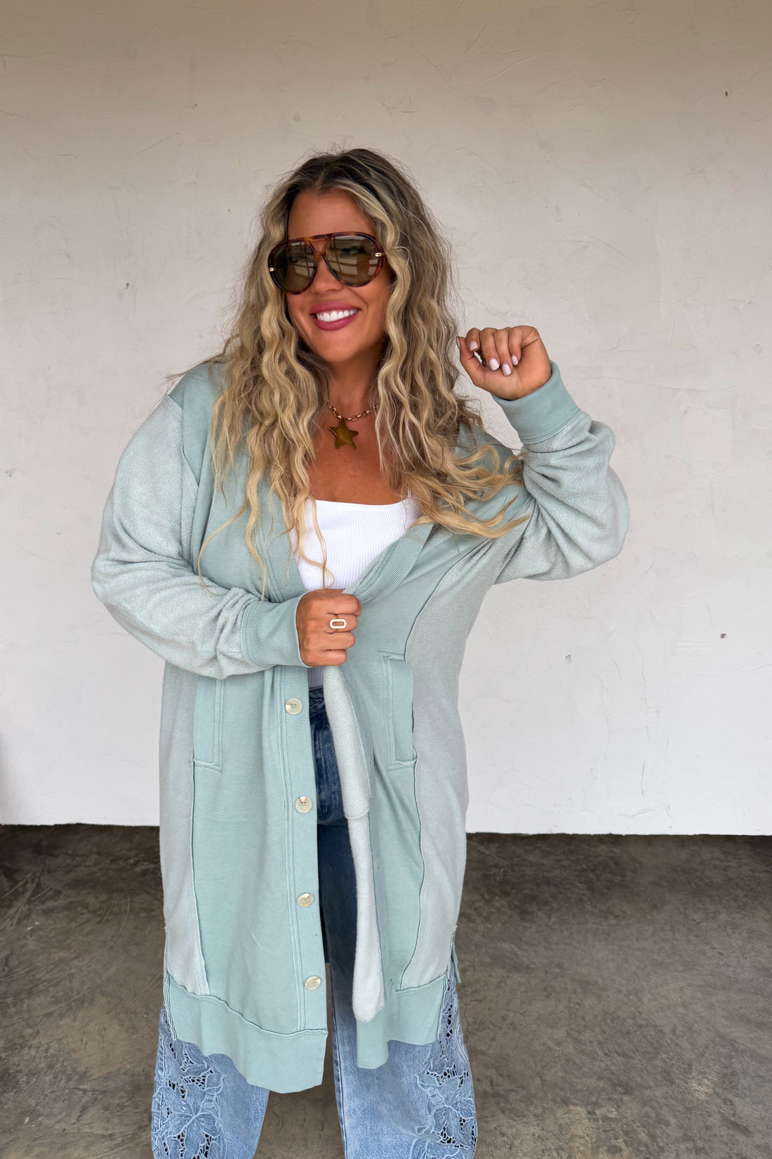 Desi Oversized Sweatshirt Cardigan | Cozy Button Up Layer