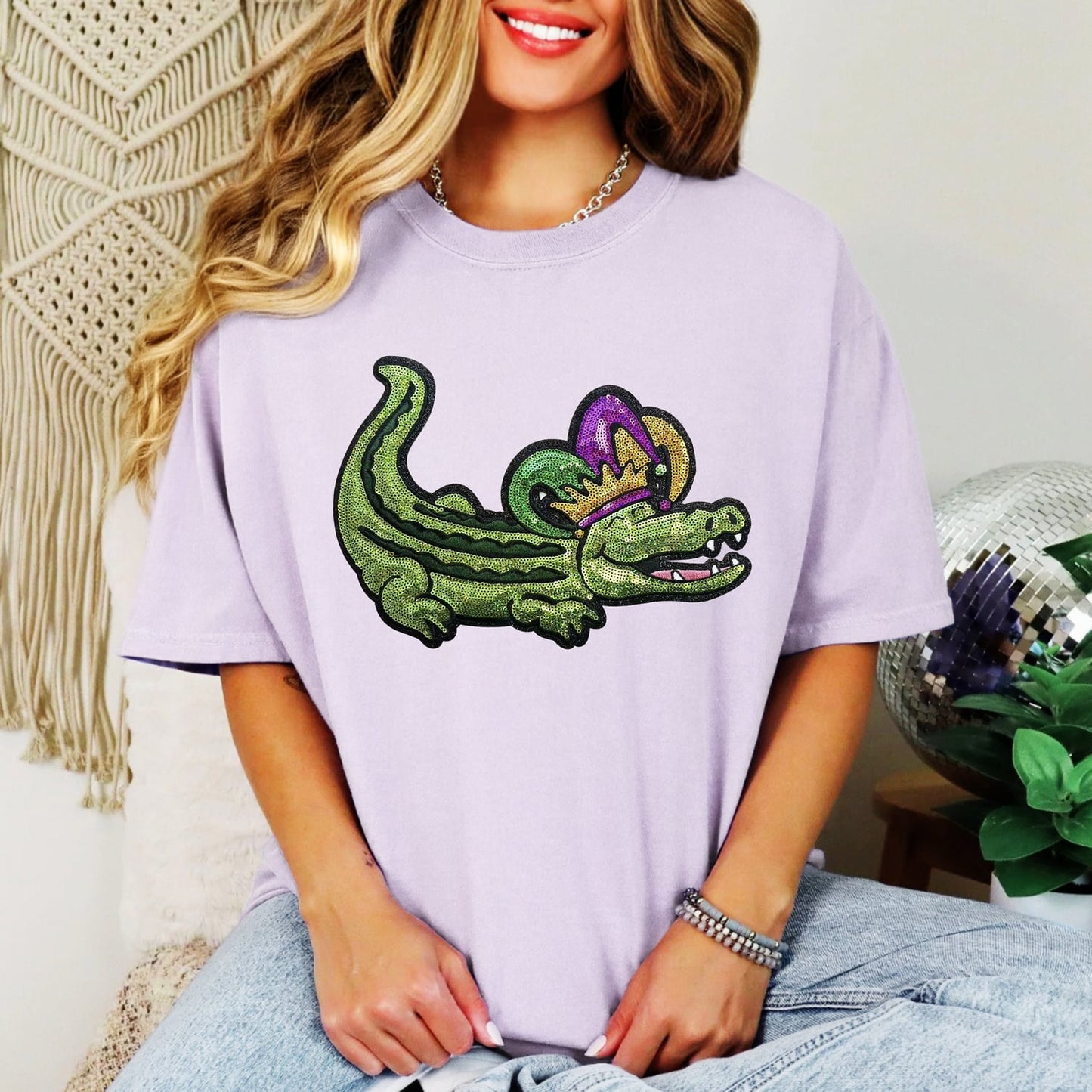 Mardi Gras Gator Sequin Tee