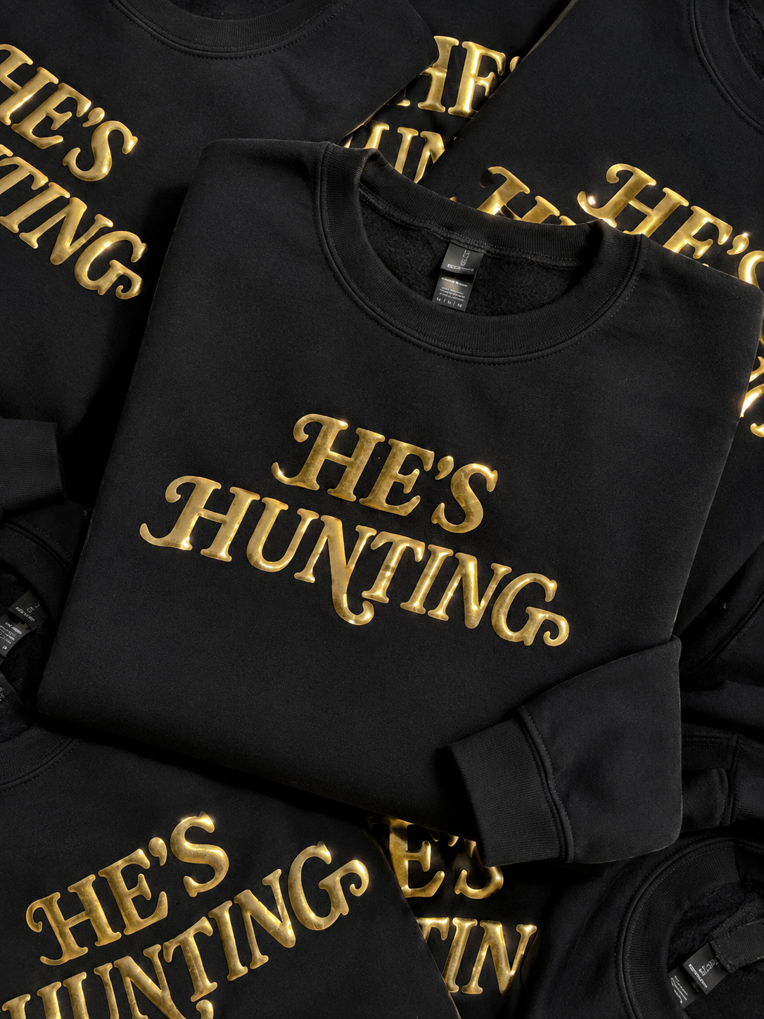 He’s Hunting Puff Tee + Sweatshirt