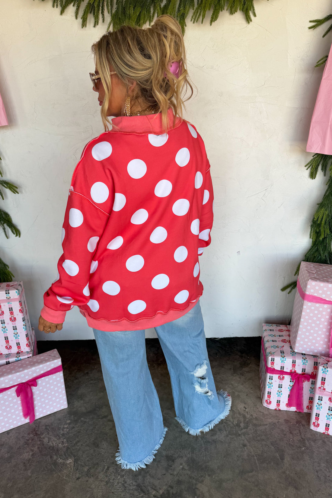 PREORDER- PEACE & POLKA DOT MOCK NECK PULLOVER