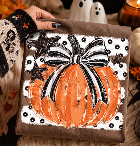 Pumpkin Striped Bow Tee